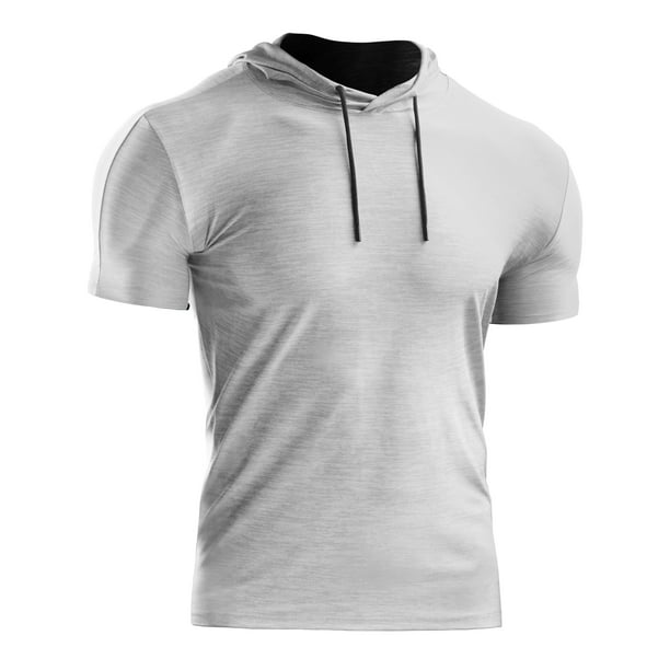 Summer Pullover Workout Sweatshirt with Kangaroo Pocket Men's Short Sleeve Hoodie T-Shirt 